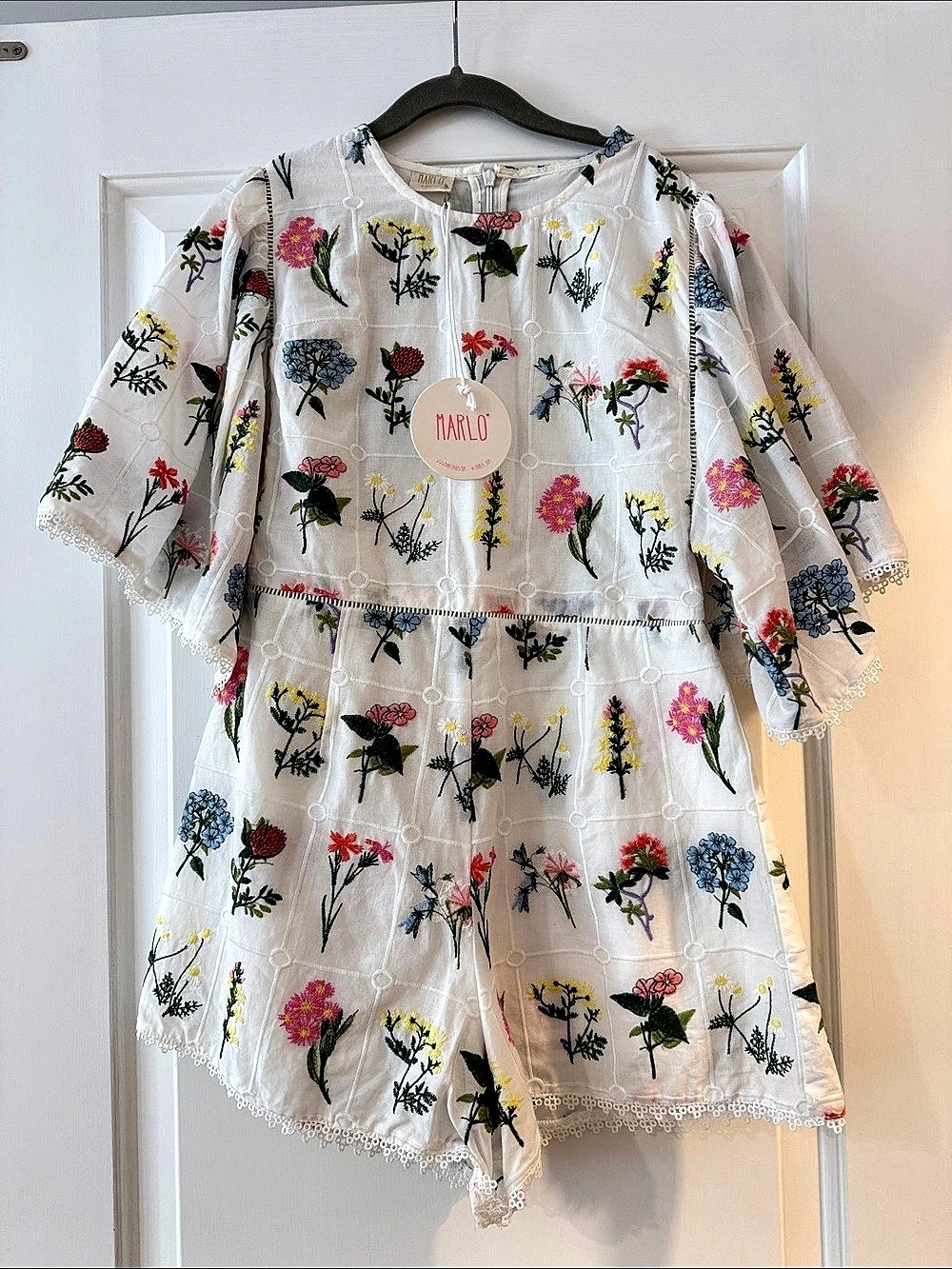 Marlo Kids Posie Cotton Embroidered Romper Floral size 9/10